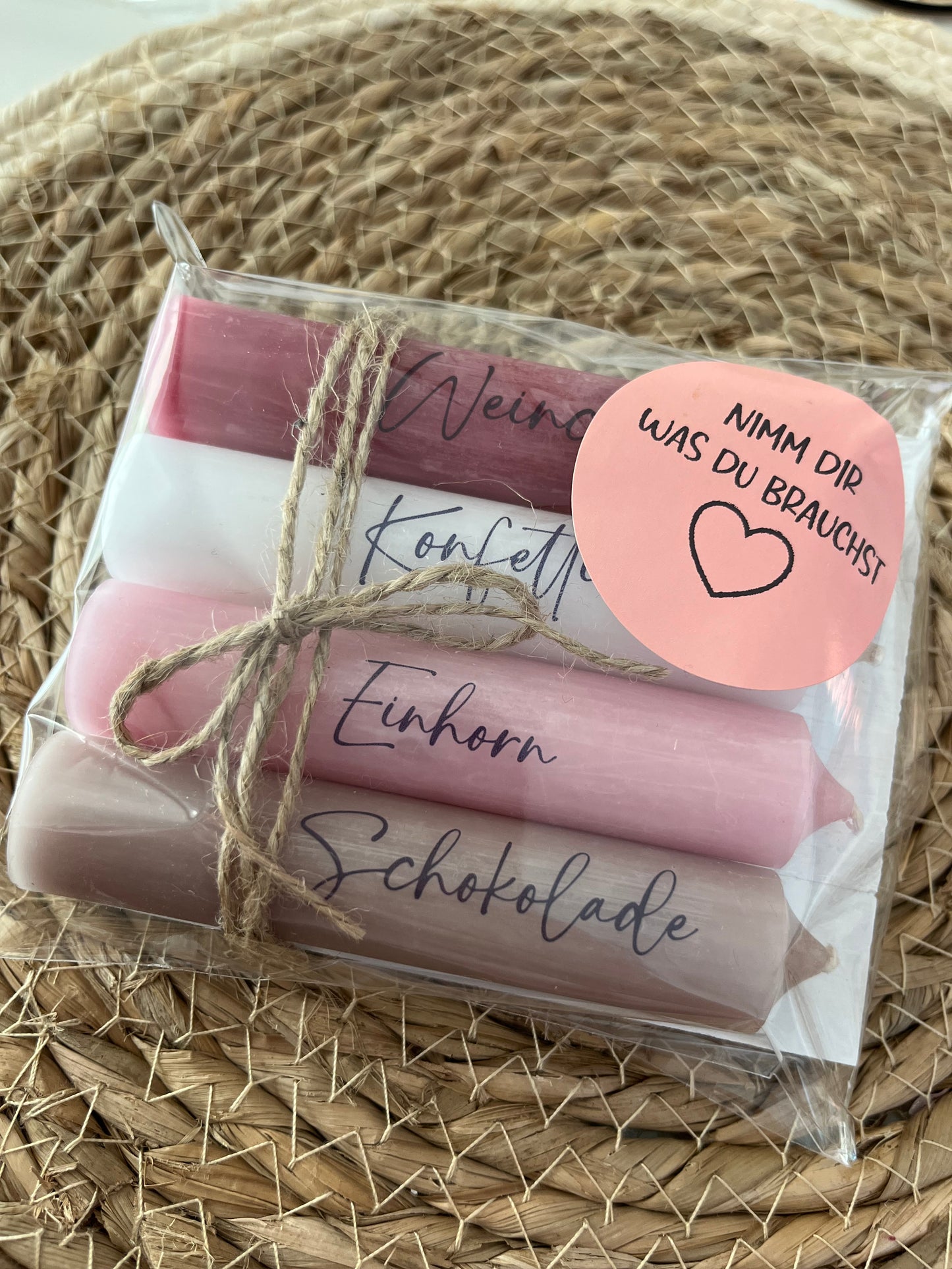 Rosa Kerzenset „Nimm dir was du brauchst“