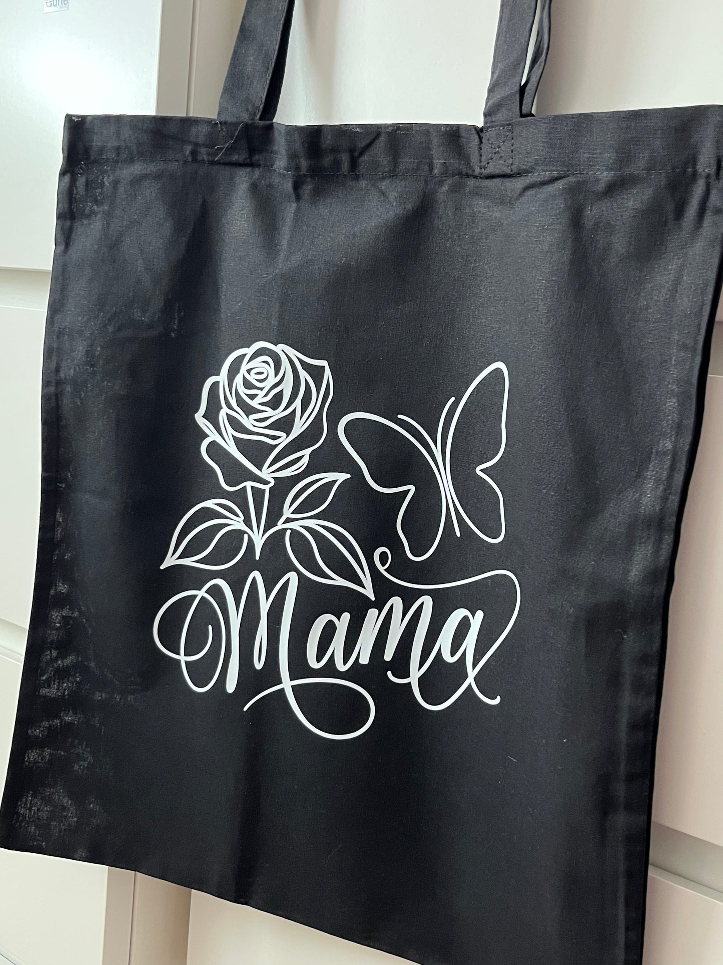 Stoffbeutel MAMA mit Rose und Schmetterling