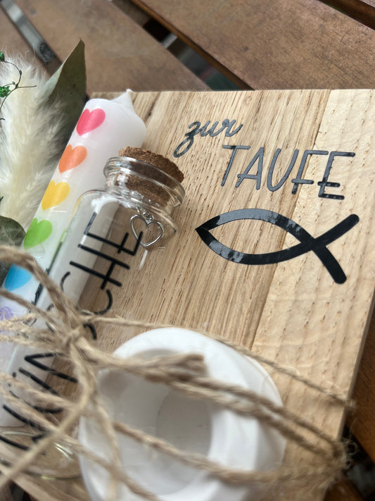 Geschenkset zur Taufe, Geldgeschenk mit Regenbogenkerze