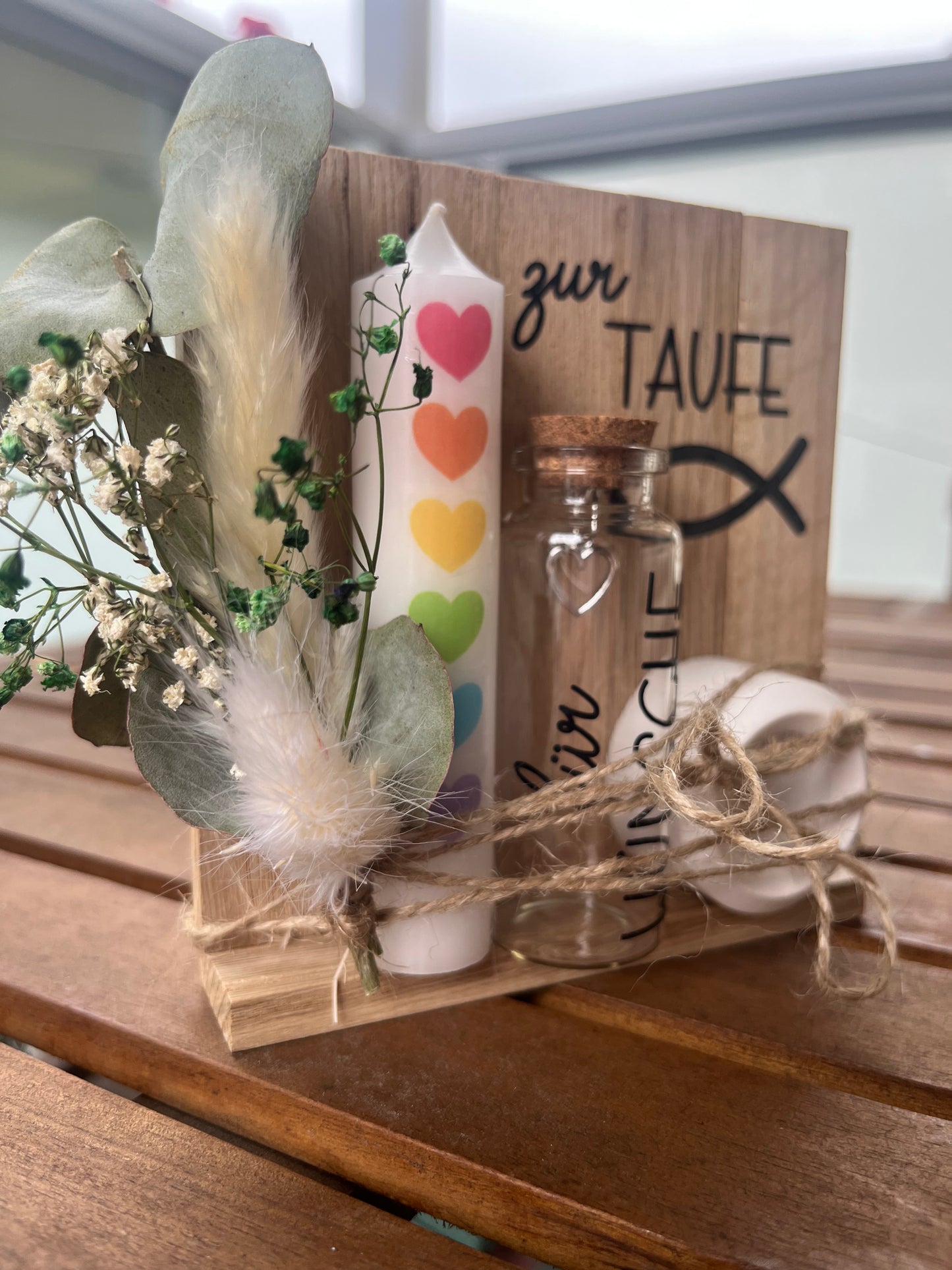Geschenkset zur Taufe, Geldgeschenk mit Regenbogenkerze