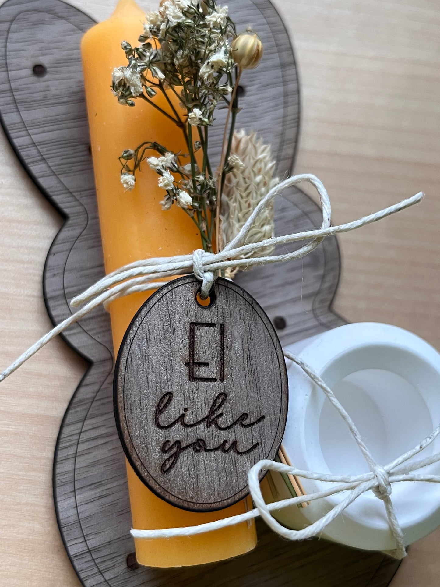 Süßer Osterhase "Ei like you" mit Kerze und Kerzenhalter