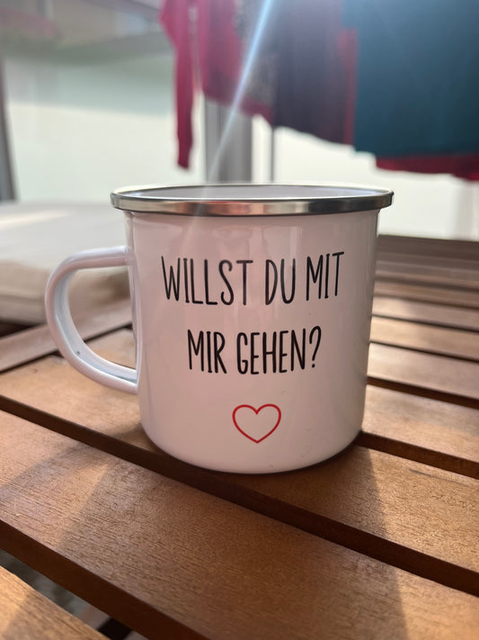 Emaille Tasse „Willst du ..?“