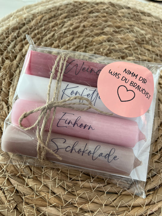 Rosa Kerzenset „Nimm dir was du brauchst“