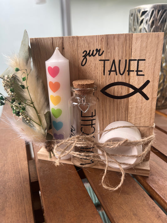 Geschenkset zur Taufe, Geldgeschenk mit Regenbogenkerze