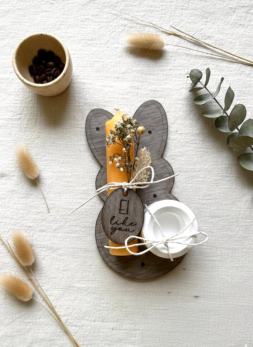 Süßer Osterhase "Ei like you" mit Kerze und Kerzenhalter